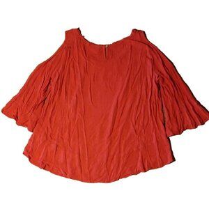 Chicos 3 Women 16 Tunic Top Cold Shoulder Stretchy Flowy Ruffle Red Boho Viscose